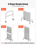 2x Grid Wall Panels 898x1798mm Wire Display Rack Wheels Hooks Black