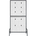 2x Grid Wall Panels 898x1798mm Wire Display Rack Wheels Hooks Black