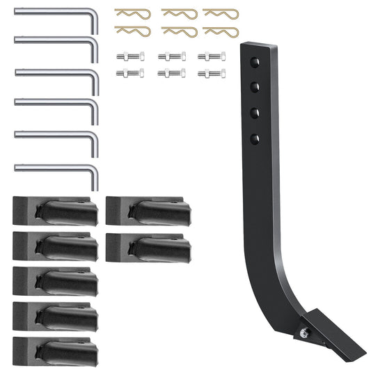 Box Blade Shank, 46.6 cm Scarifier Shank, 4 Holes Box Scraper Shank, Ripper Shank with Removable Tapered Teeth and Pins, Adjustable Shanks Assembly for Replacement, Digging, Plowing, 6PCS
