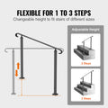 Handrails for Outdoor Steps, Fit 1-3 Steps Wrought Iron Handrail, Outdoor Stair Railing, Adjustable Front Porch Hand Rail, Black Transitional Hand railings for Concrete Steps or Wooden Stairs