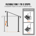 Wrought Iron Handrail 1-3 Steps Outdoor Stair Railing Black