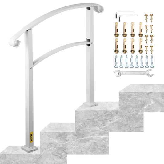 3-Step Outdoor Handrail Matte White Wrought Iron Stair Rail Kit