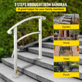 3-Step Outdoor Handrail Matte White Wrought Iron Stair Rail Kit