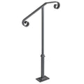 Handrails for Outdoor Steps, Fit 1 or 2 Steps Outdoor Stair Railing, Single Post Wrought Iron Handrail, Gray Transitional Porch Railings for Concrete Steps or Wooden Stairs with Base