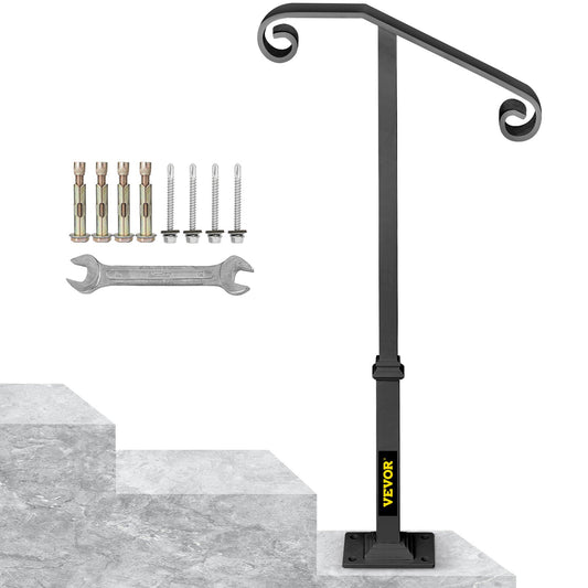 Wrought Iron Handrail 1-2 Steps Outdoor Stair Railing Grey