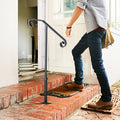 Wrought Iron Handrail 1-2 Steps Outdoor Stair Railing Grey
