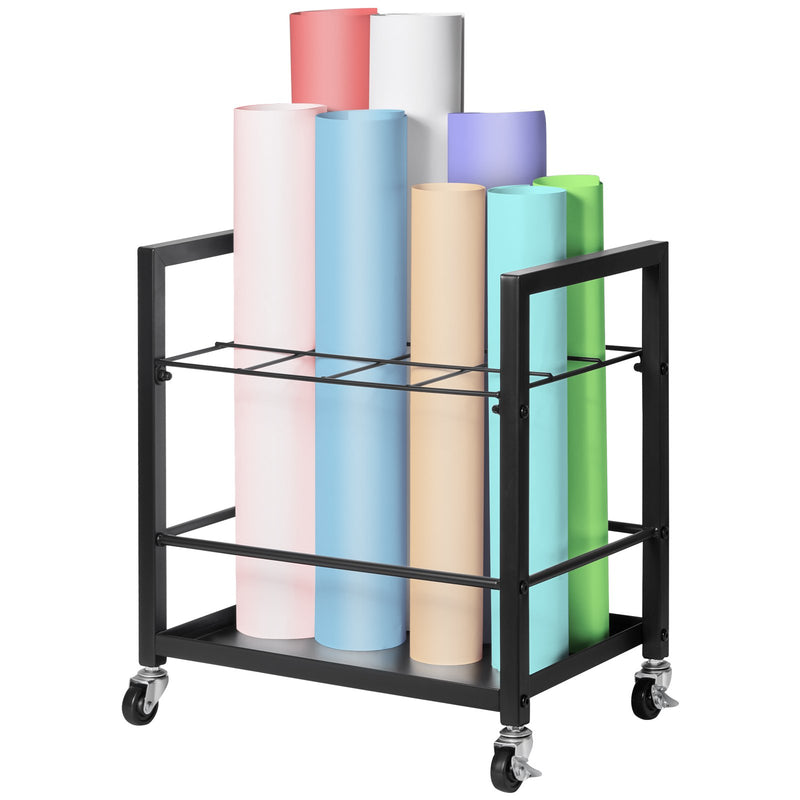 Blueprint Storage Rack 12 Slots Mobile Metal Cart Wheels Map Poster