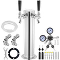 Kegerator Tower Kit, Dual Taps Beer Conversion Kit, Stainless Steel Keg Beer Tower Dispenser with Dual Gauge W21.8 Regulator & A-System Keg Coupler, Beer Drip Tray for Party Home