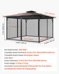 Gazebo Netting 12x12 4-Panel Midge Mesh Net Patio Canopy Curtain Zipp