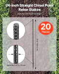 Rebar Stakes 12mm 609.6mm Galvanized Steel 20-Pack Tent Anchors