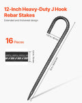 Rebar Stakes 10mm 16-Pack Galvanized Steel Ground Anchors Tent