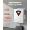 Hybrid Solar Inverter, 3500W, All in One Pure Sine Wave Power Inverter Charger, 220V AC, with Built-in 100A MPPT Solar Charger Controller, for Off-Grid System Lead Acid Lithium Battery