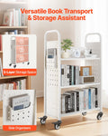 Rolling Library Book Cart 3-Tier 150kg Capacity 77x38x122cm White
