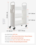 Rolling Library Book Cart 3-Tier 150kg Capacity 77x38x122cm White