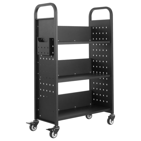 Library Book Cart 150kg 77x38x122cm Black Lockable Wheels