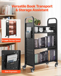 Library Book Cart 150kg 77x38x122cm Black Lockable Wheels