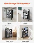 Library Book Cart 150kg 77x38x122cm Black Lockable Wheels