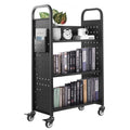 Library Book Cart 150kg 77x38x122cm Black Lockable Wheels