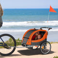 Bike Trailer Kids Double Seat 40kg 2-in-1 Stroller Foldable Orange