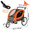 Bike Trailer for Toddlers, Kids, Double Seat, 45 kg Load, 2-In-1 Canopy Carrier Converts to Stroller, Tow Behind Foldable Child Bicycle Trailer with Universal Bicycle Coupler, Orange and Gray