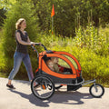 Kids Bike Trailer 2-Seater 45kg Foldable Stroller Canopy Orange Gray