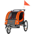 Kids Bike Trailer 2-Seater 45kg Foldable Stroller Canopy Orange Gray