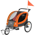 Kids Bike Trailer 2-Seater 45kg Foldable Stroller Canopy Orange Gray