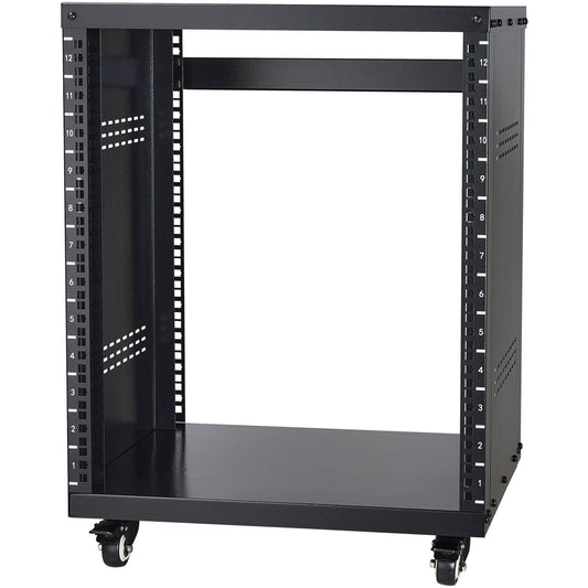 12U AV Rack Stand, 136.08kg Capacity, Network Stereo Recording Studio Rack with Lockable Caster Wheels Round & Square Holes, Special Vent for 482.6 mm Audio Video Musical & IT Equipment Mounting