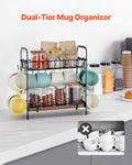 2 Tier Coffee Bar Organiser Countertop 12 Hooks Mug Holder