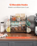 2 Tier Coffee Bar Organiser Countertop 12 Hooks Mug Holder