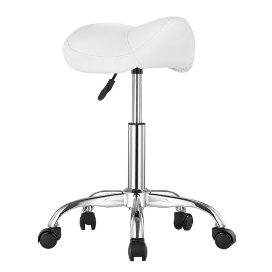Saddle Rolling Stool PU Leather Height Adjustable 360° Swivel White