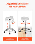 Saddle Rolling Stool PU Leather Height Adjustable 360° Swivel White