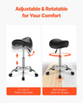 Saddle Rolling Stool PU Leather Height Adjustable 360° Swivel Black