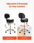 Saddle Rolling Stool PU Leather Height Adjustable Swivel Office Bar