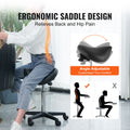 Saddle Stool with Wheels, 400 LBS Weight Capacity Ergonomic Rolling Saddle Stool, Height Adjustable Thickened PU Leather Swivel Saddle Stools Chair for Salon, Spa, Tattoo, Clinic, Black