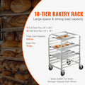 Bun Pan Rack, 10-Tier Commercial Bakery Racks with Brake Wheels, Aluminum Racking Trolley Storage for Half & Full Sheet, Speed Rack For Kitchen Home, Bread Baking Equipment, 660x515x985 mm