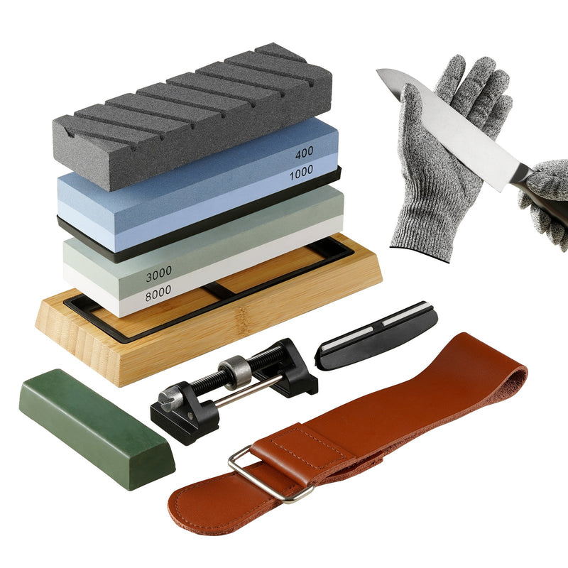 Whetstone Knife Sharpener Kit 2x Dual Grit 400/1000 3000/8000