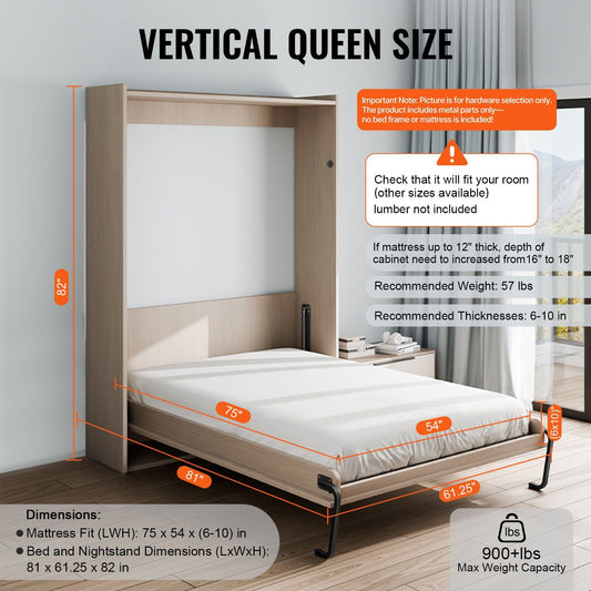 Murphy Bed Kit Full Size Vertical QUEEN Pneumatic Hardware Folding