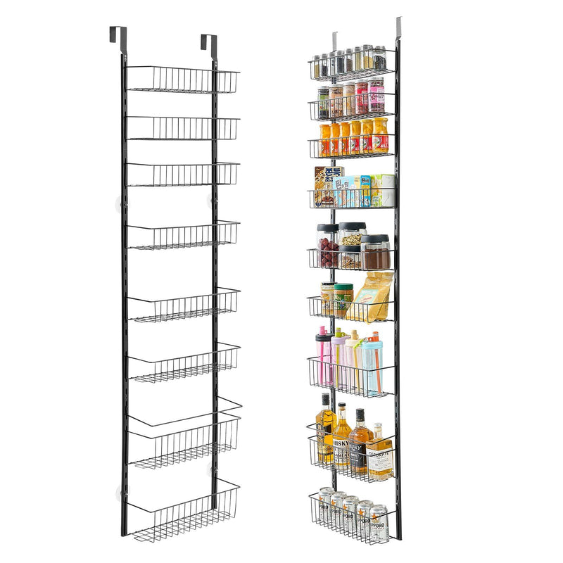 9-Tier Over Door Pantry Organizer Spice Rack Black Steel