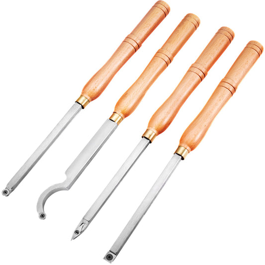 Wood Turning Tools 4 Piece Set Carbide Lathe Chisels Diamond Round