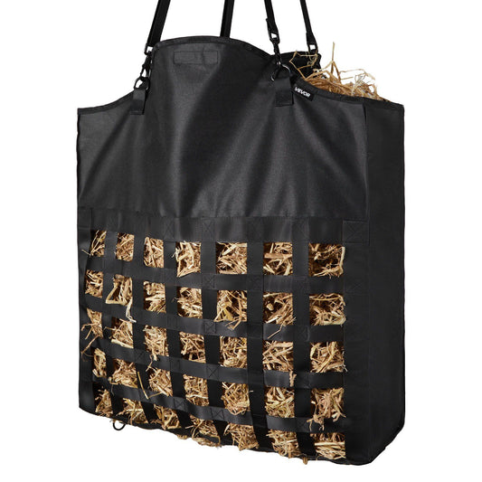 Hay Bag for Horses, 55 x 18.5 x 64 cm, 46 x 46 mm Holes, Premium Nylon Construction with PVC Waterproof Coating, Adjustable Hanging Straps and Metal Hooks, Slow Feed Hay Bag for Horses