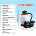 Sand Filter Above Ground Pool Pump 450W 13000 L/H 6-Way