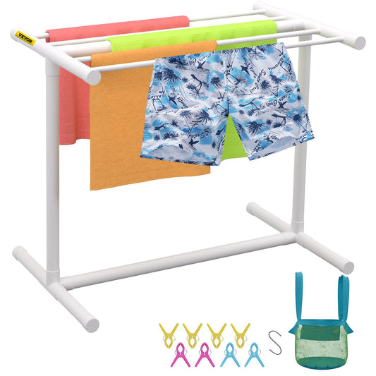 VEVOR 5 Bar Pool Towel Rack White Freestanding PVC Poolside Storage Organiser