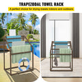 Pool Towel Rack 5 Bar Brown Freestanding PVC Trapezoid Poolside Storage