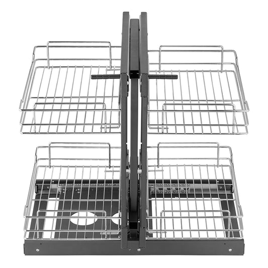 Min 15"W Opening Blind Corner Pull Out Organizer, 2 Tier 4 Shelf Kitchen Cabinet Organizer, Chrome Carbon Steel Storage Basket, Slide Out Storage Organizer, Left & Right Open Compatible
