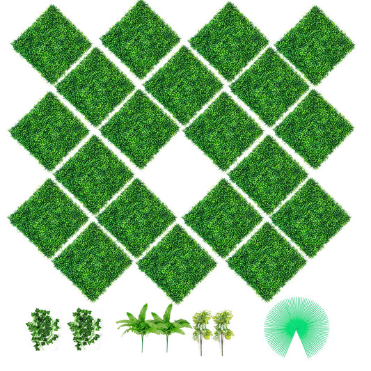 Artificial Boxwood Panels 20pcs 20x20" PE Hedge Wall Privacy Screen