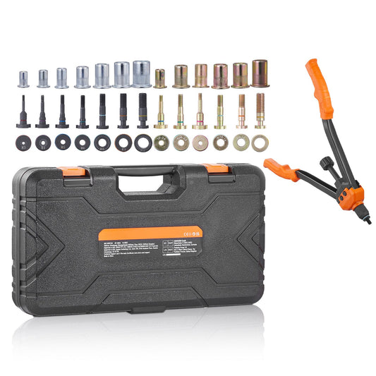 Rivet Nut Tool, 16” Rivnut Tool Kit with 13PCS Metric and SAE Mandrels, 186PCS Rivet Nuts, M3, M4, 10-24, M5, M6, 1/4-20, 8-32, 5/16-18, M8, 3/8-16, M10, M12, 1/2-13, With Carrying Case