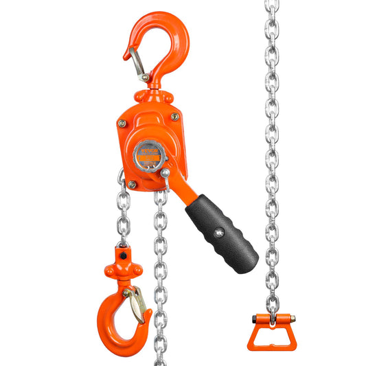 Manual Lever Chain Hoist, 1/2 Ton 1100 lbs Capacity 10 FT Come Along, G80 Galvanized Carbon Steel with Weston Double-Pawl Brake, Auto Chain Leading & 360° Rotation Hook, for Garage Factory Dock