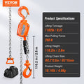Manual Chain Hoist 1/2 Ton 1100lbs 10ft G80 Galvanized Steel
