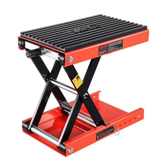 Motorcycle Lift, 1200lbs Weight Capacity, Wide Deck Motorcycle Scissor Jack, 4.1-15 in Height Range, Heavy Duty Steel Bike Repair Center Stand with Ratchet and Crank for ATVs, Dirt Bikes